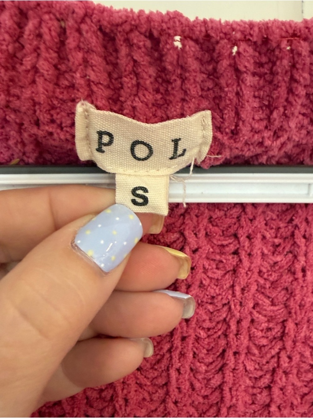POL Pink Crochet Sweater Boho Chunky Knit V-Neck Crop Pullover 25312 - Picture 5 of 10